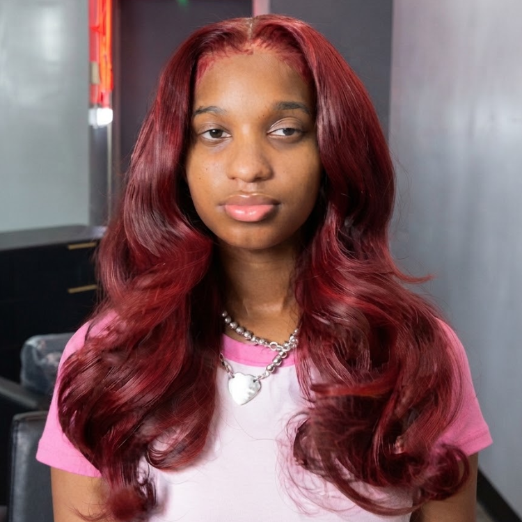 Vibrant Deep Red Body Wave Human Hair Wig - Voluminous Layered Cut - Salon-Perfect Glossy Finish- Rafarada