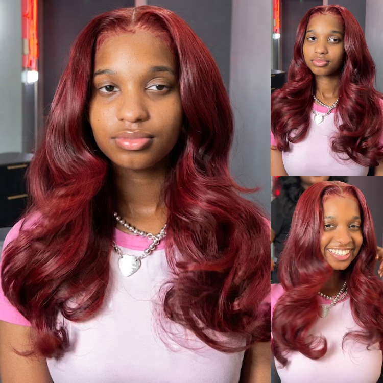 Vibrant Deep Red Body Wave Human Hair Wig - Voluminous Layered Cut - Salon-Perfect Glossy Finish- Rafarada