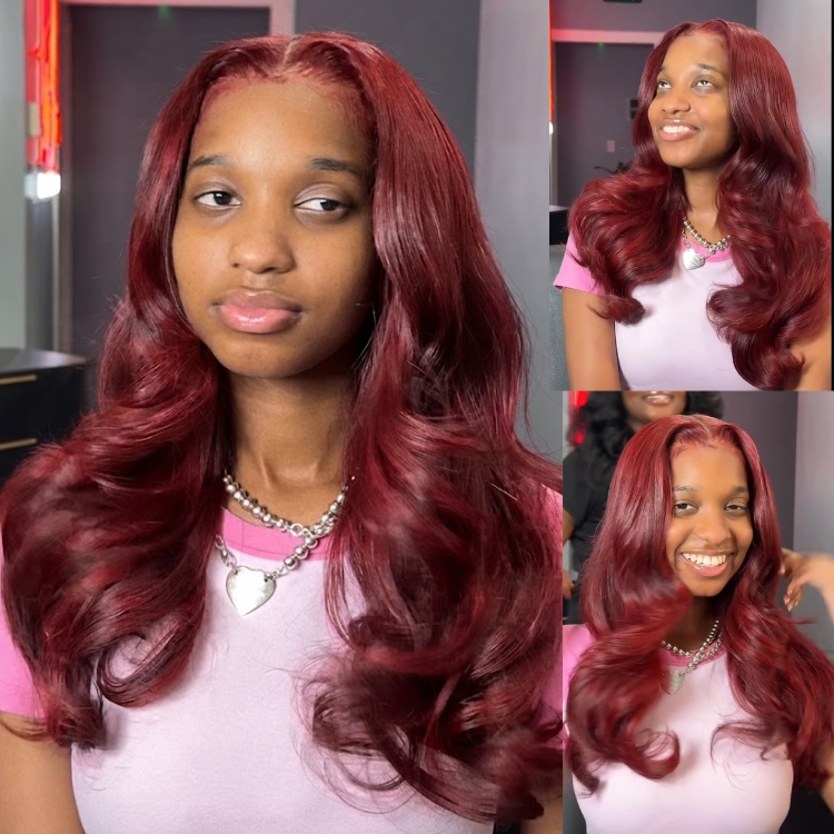 Vibrant Deep Red Body Wave Human Hair Wig - Voluminous Layered Cut - Salon-Perfect Glossy Finish- Rafarada