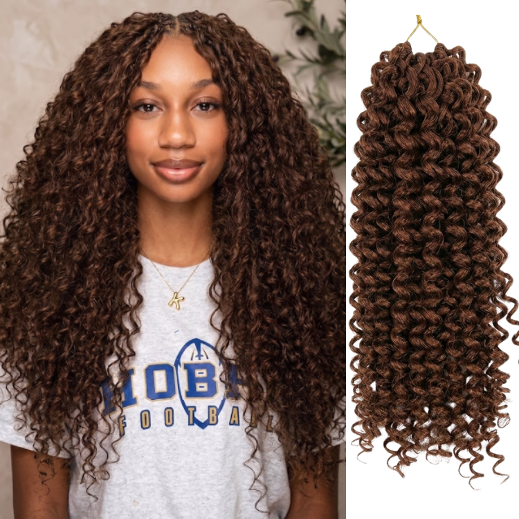 Auburn Brown Deep Ripple Wave Crochet Hair - Spiral Curly Extensions with Glossy Ringlets- Rafarada
