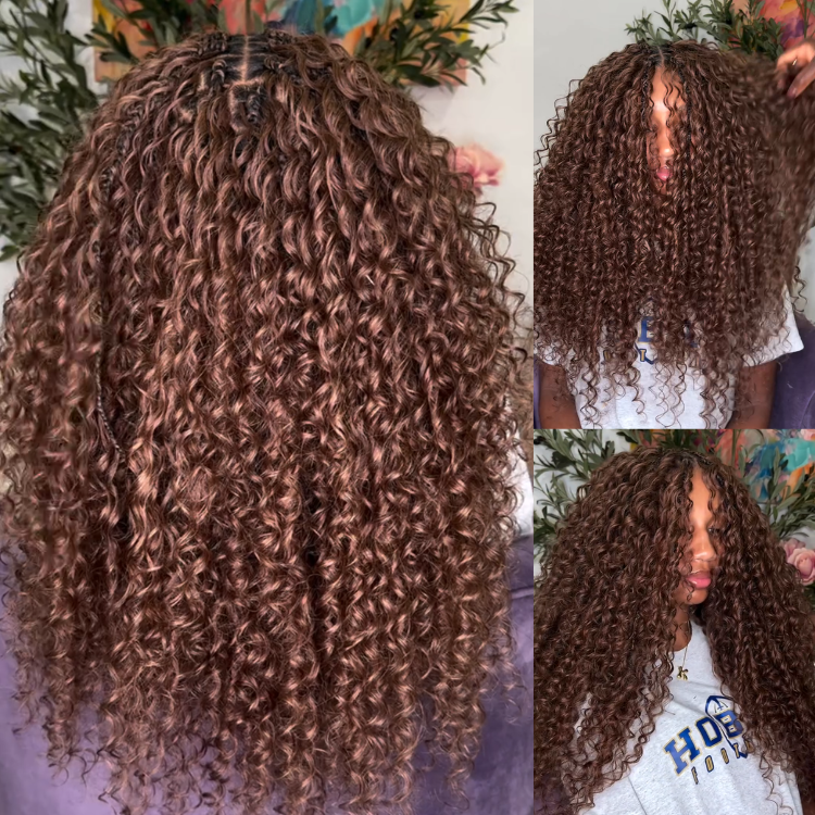 Auburn Brown Deep Ripple Wave Crochet Hair - Spiral Curly Extensions with Glossy Ringlets- Rafarada