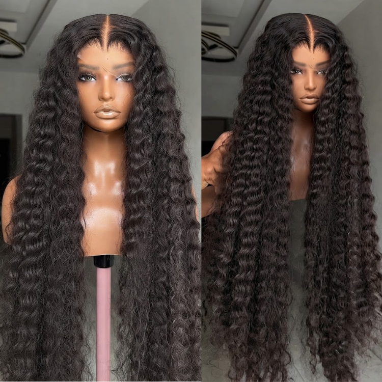 Jet Black Deep Wave Human Hair Lace Front Wig - Long Lush Curls- Rafarada