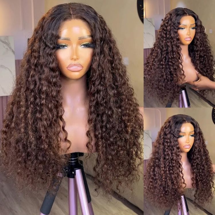 Glueless Deep Wave Human Hair Lace Front Wig Premium Chocolate Brown Deep Curly Hair- Rafarada
