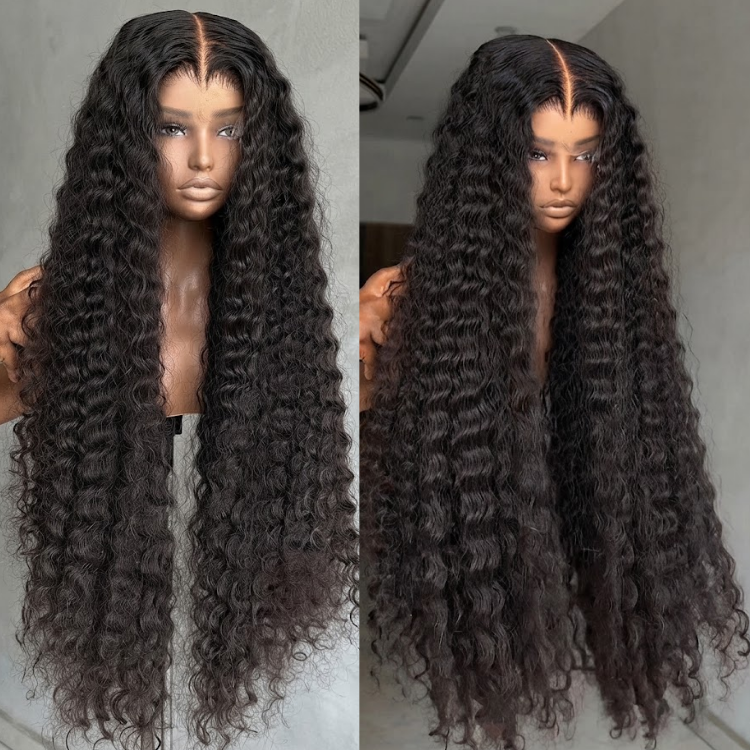 Jet Black Deep Wave Human Hair Lace Front Wig - Long Lush Curls- Rafarada