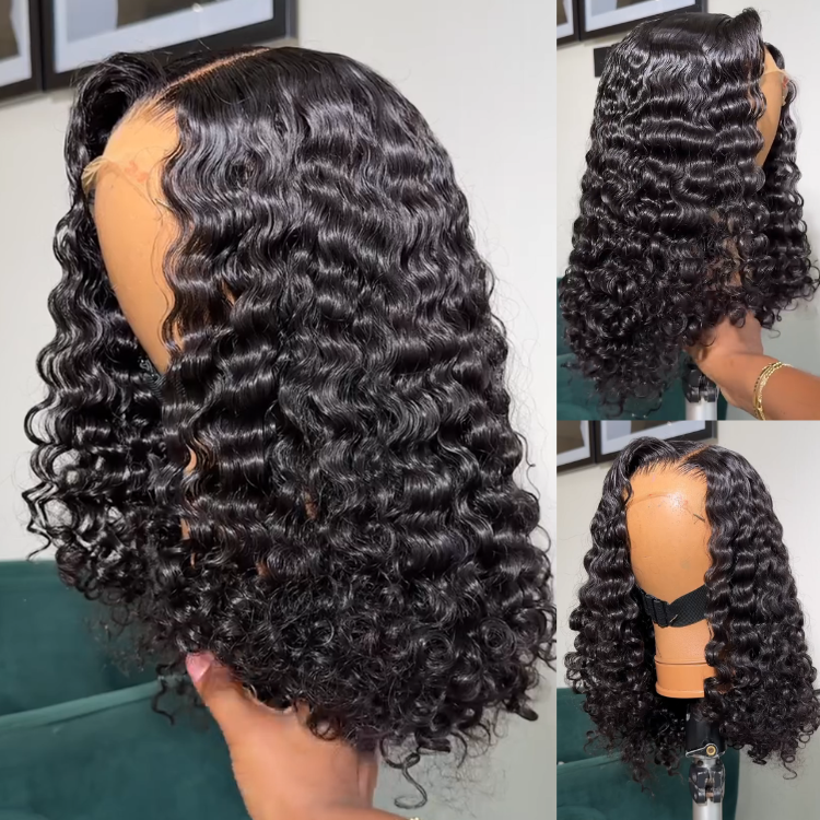 Deep Wave Human Hair Wig in Natural Black - Defined Wet & Look Curls - Rafarada