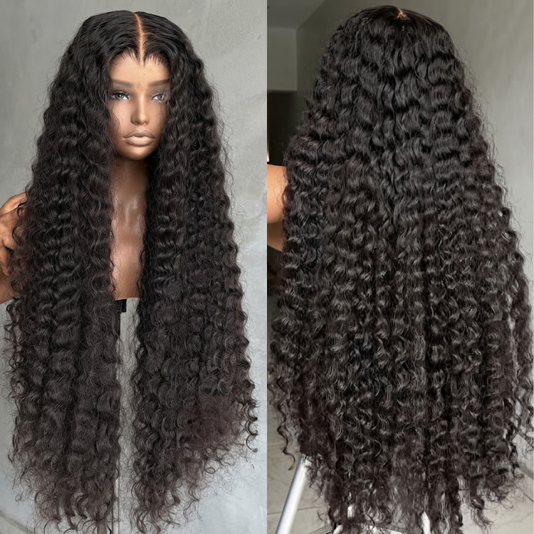 Jet Black Deep Wave Human Hair Lace Front Wig - Long Lush Curls- Rafarada