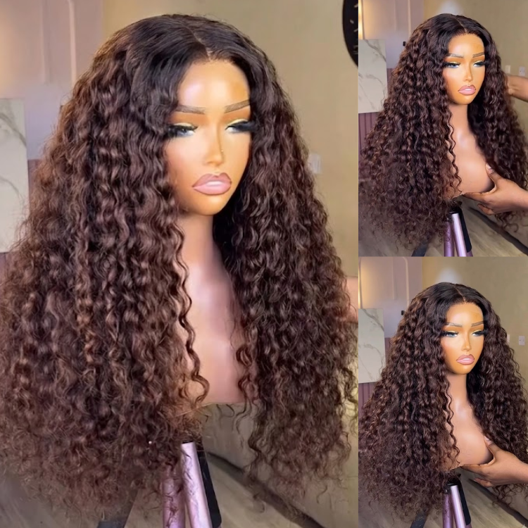 Glueless Deep Wave Human Hair Lace Front Wig Premium Chocolate Brown Deep Curly Hair- Rafarada