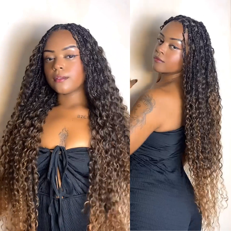 T1B/30 Golden Brown Ombre Deep Wave Crochet Hair - Synthetic Deep Curly Braiding Hair Extensions for Black Women - Rafarada