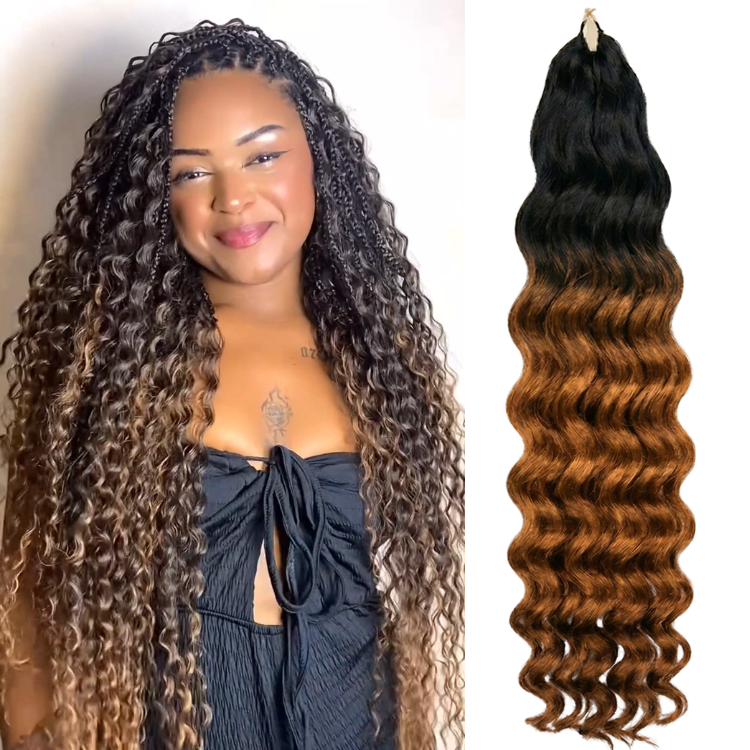 T1B/30 Golden Brown Ombre Deep Wave Crochet Hair - Synthetic Deep Curly Braiding Hair Extensions for Black Women - Rafarada