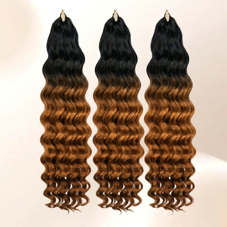 T1B/30 Golden Brown Ombre Deep Wave Crochet Hair - Synthetic Deep Curly Braiding Hair Extensions for Black Women - Rafarada