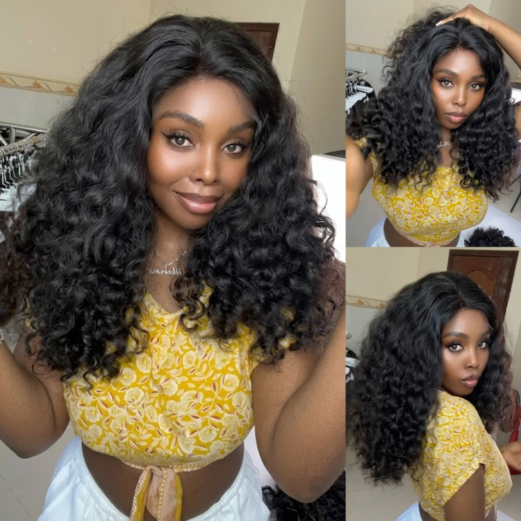 Natural Black Deep Wave Curly Human Hair Lace Front Wig Extra Voluminous Spiral Curl Pre-Plucked with Baby Hair- Rafarada