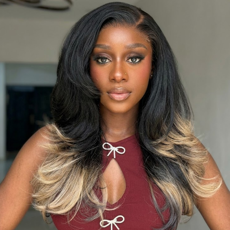 Black to Deep Blonde Ombre Deep Wave Lace Wig ¨C Human Hair Layered Voluminous Curls- Rafarada