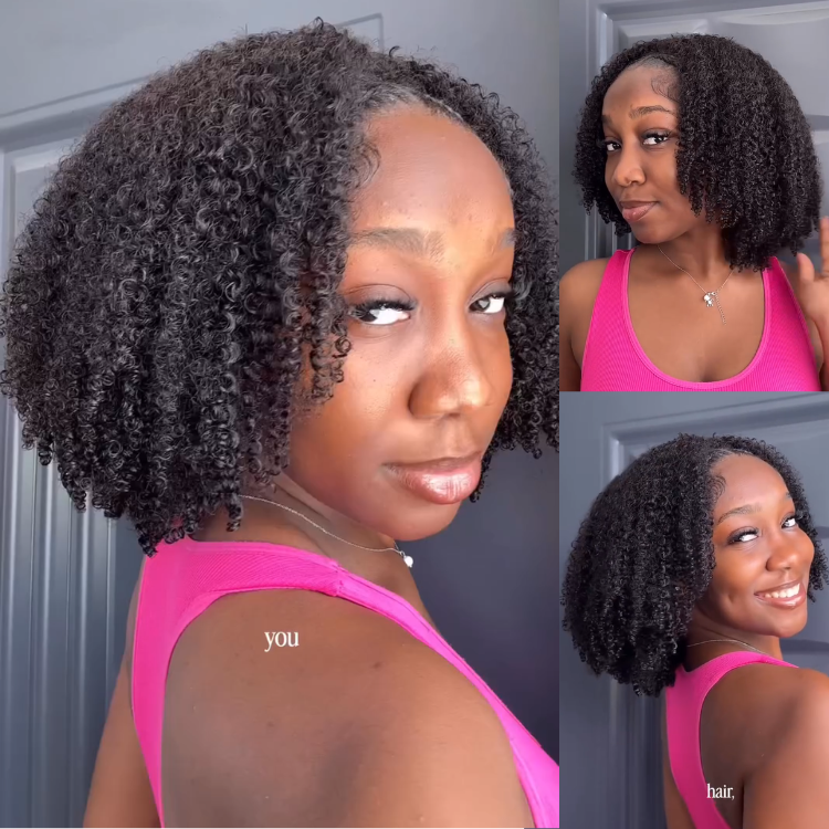 3-In-1 Half Wig High Density Natural Black 3C 4A Defined Coily Glueless Flexi-Fit Drawstring Wig- Rafarada