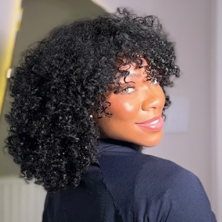 Glueless Wear and Go Lace Closure Wig Natural Black Defined Spiral Coil Human Hair Wig with Bangs- Rafarada