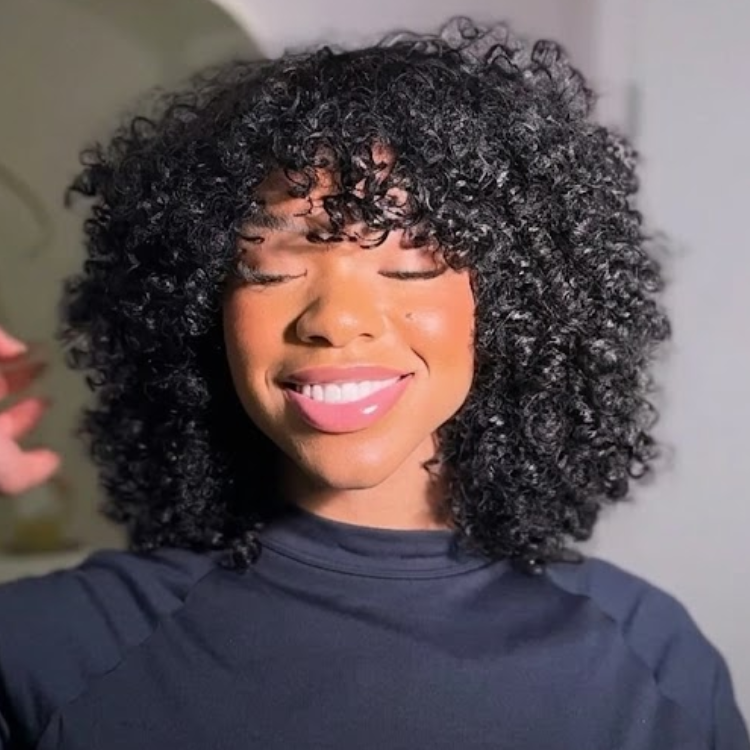 Glueless Wear and Go Lace Closure Wig Natural Black Defined Spiral Coil Human Hair Wig with Bangs- Rafarada