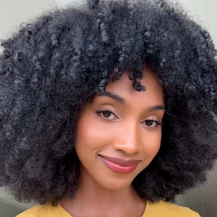 Natural Black Defined Tight Spiral Coil Human Hair Wig with Bangs - Voluminous Curls- Rafarada