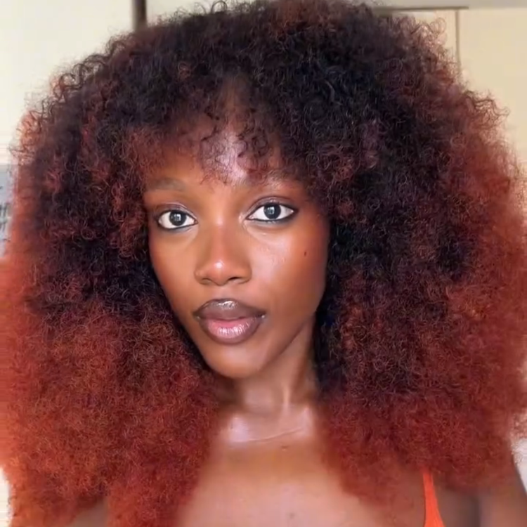 Glueless Ginger Blonde Afro Small Curly Wig with Bangs 4x4 Lace Human Hair Wigs Bouncy Kinky Curly Fringe Wig Pre-Plucked & Beginner Friendly    - Rafarada