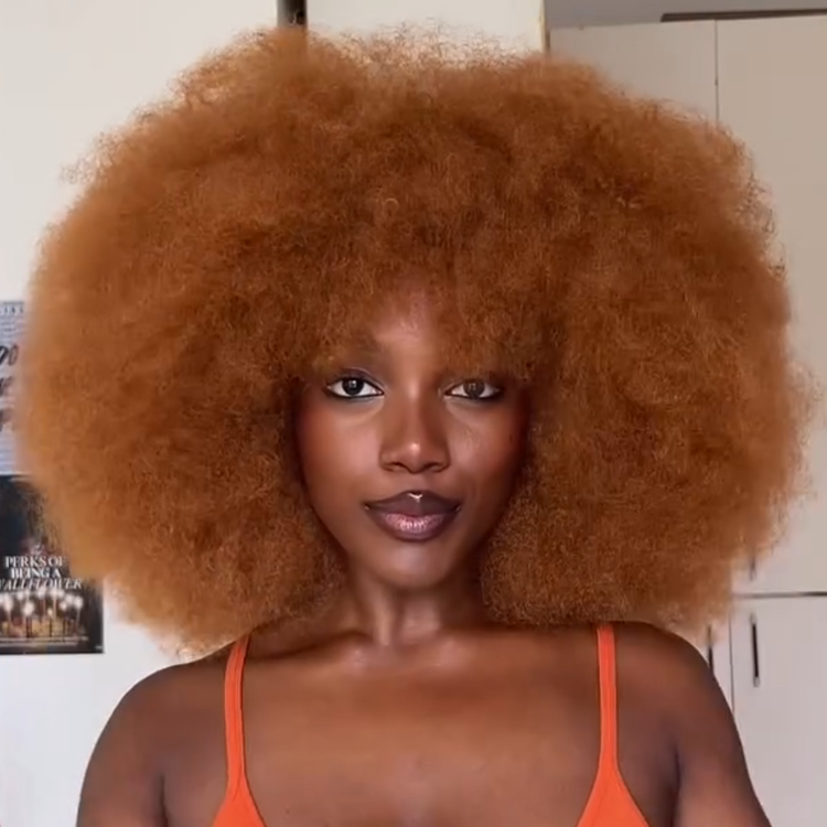 Glueless Ginger Blonde Afro Small Curly Wig with Bangs 4x4 Lace Human Hair Wigs Bouncy Kinky Curly Fringe Wig Pre-Plucked & Beginner Friendly    - Rafarada