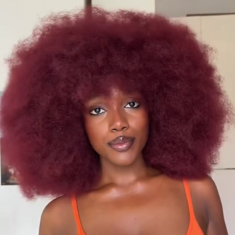 Glueless Ginger Blonde Afro Small Curly Wig with Bangs 4x4 Lace Human Hair Wigs Bouncy Kinky Curly Fringe Wig Pre-Plucked & Beginner Friendly    - Rafarada