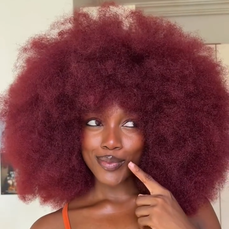 Glueless Ginger Blonde Afro Small Curly Wig with Bangs 4x4 Lace Human Hair Wigs Bouncy Kinky Curly Fringe Wig Pre-Plucked & Beginner Friendly    - Rafarada