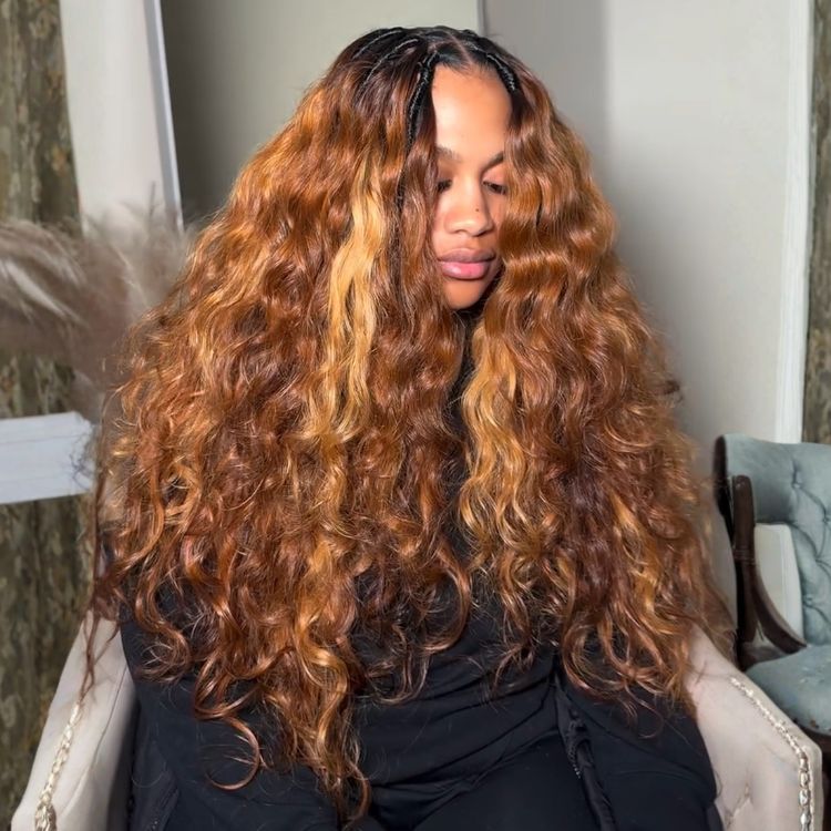 Ginger Brown Deep Wave with Pre-styled Twists Lace Front Human Hair Wigs High Density Long Honey Copper Colored Glueless Wigs for Women - Rafarada