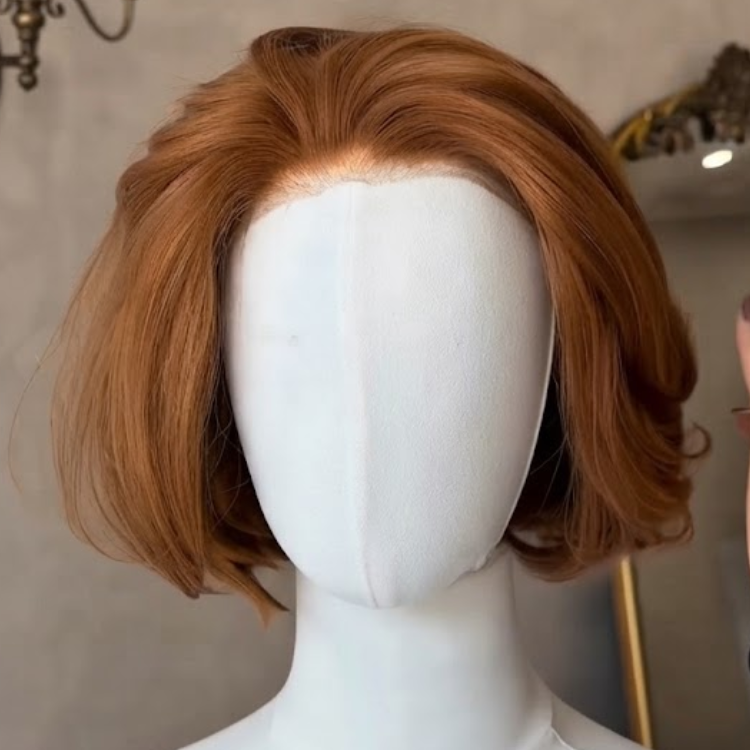 Ginger Copper Auburn Human Hair Wig - Voluminous Blunt Cut Bob - Glueless 13x4 HD Lace Front Wig Natural Hairline- Rafarada