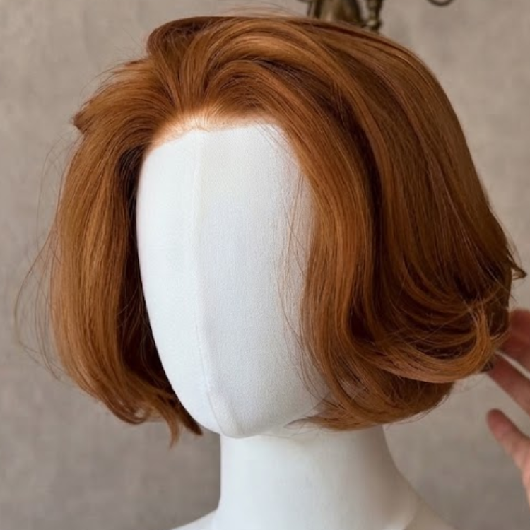Ginger Copper Auburn Human Hair Wig - Voluminous Blunt Cut Bob - Glueless 13x4 HD Lace Front Wig Natural Hairline- Rafarada