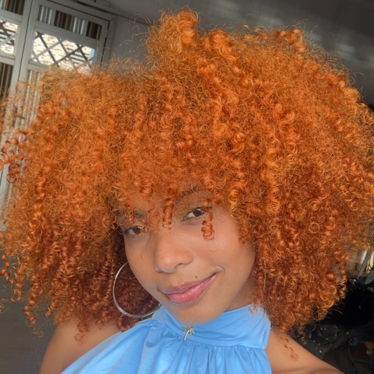 Ginger Orange Kinky Coily Wig with Bangs - Voluminous Afro Curly Glueless Human Hair Wig- Rafarada