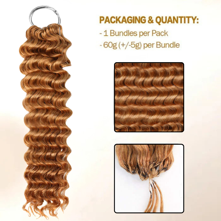 Ginger Brown Deep Wave Feather Crochet Hair 100% Premium Human Hair Extensions Medium Auburn Feather Crochet Braiding Hair - Rafarada