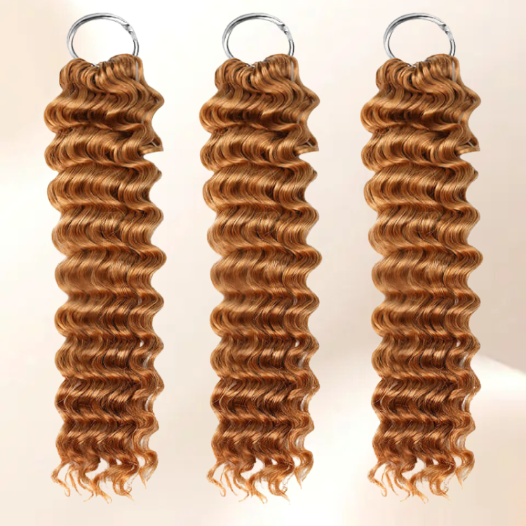 Ginger Brown Deep Wave Feather Crochet Hair 100% Premium Human Hair Extensions Medium Auburn Feather Crochet Braiding Hair - Rafarada