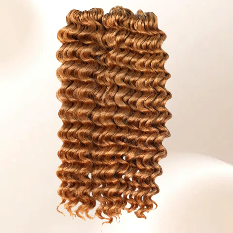 Ginger Brown Deep Wave Feather Crochet Hair 100% Premium Human Hair Extensions Medium Auburn Feather Crochet Braiding Hair - Rafarada