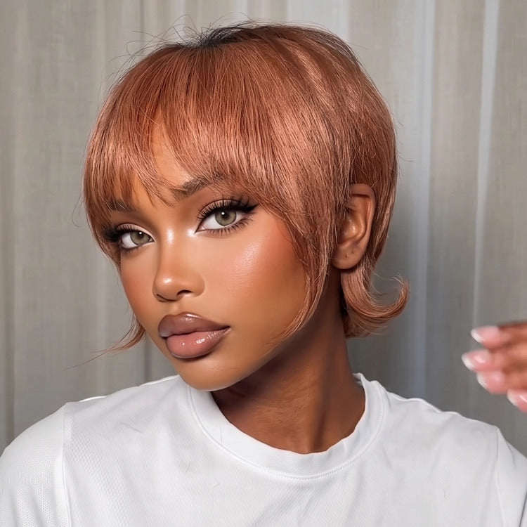 Ginger Color Bob Wig Straight Human Hair Wig Glueless Skin Base Wig Bixie Curly Human Hair Wig For Woman - Rafarada