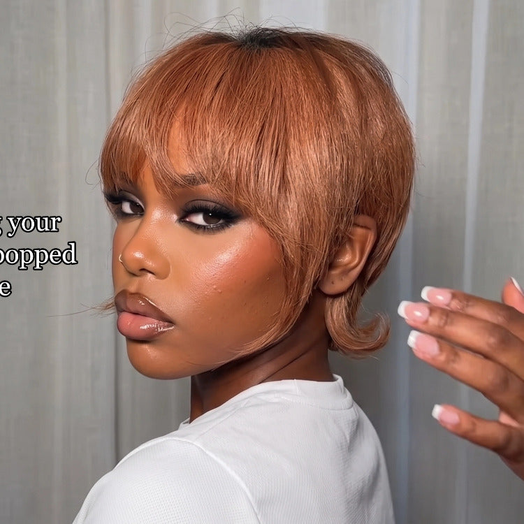Ginger Color Bob Wig Straight Human Hair Wig Glueless Skin Base Wig Bixie Curly Human Hair Wig For Woman - Rafarada