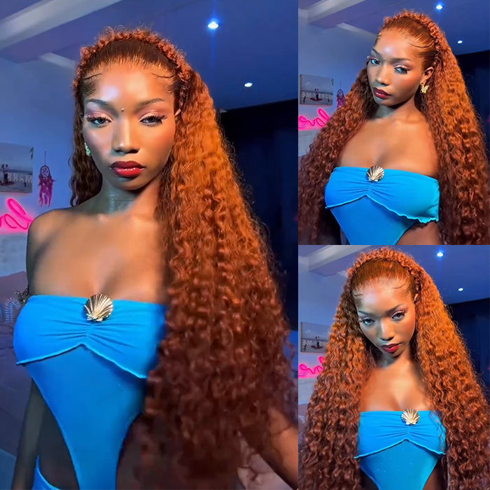 Ombre Ginger Color Burmese Curly Lace Front Human Hair Wigs With Baby Hair Pre-Plucked Natural Hairline Glueless Wig - Rafarada