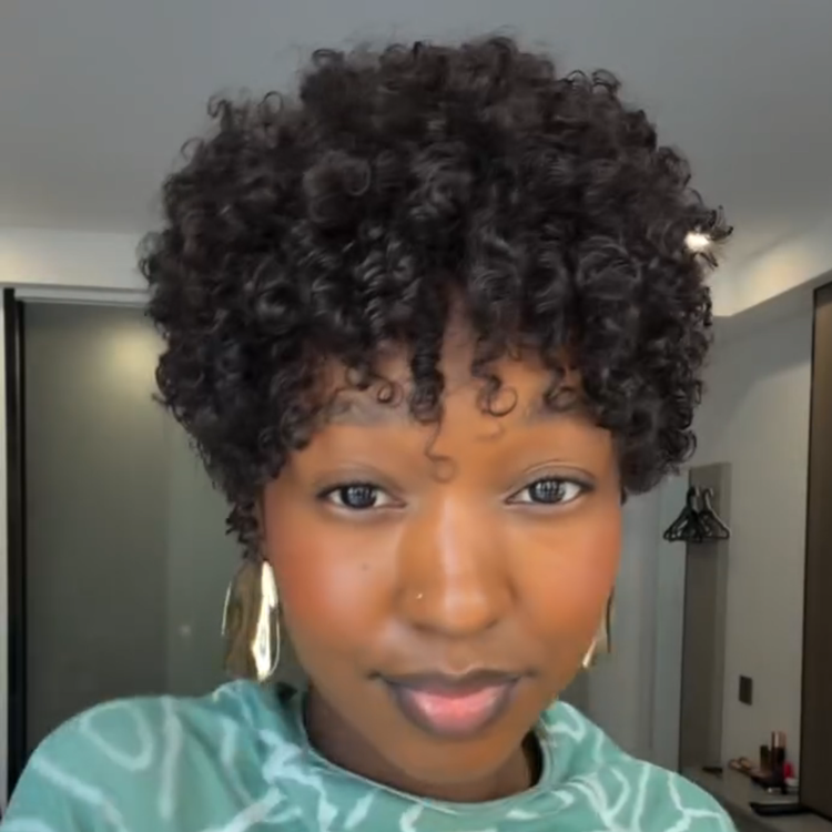 Natural Black Bouncy Ringlet Curls Human Hair Wig - Glossy Short Coily Pixie Wig with Defined Texture   - Rafarada