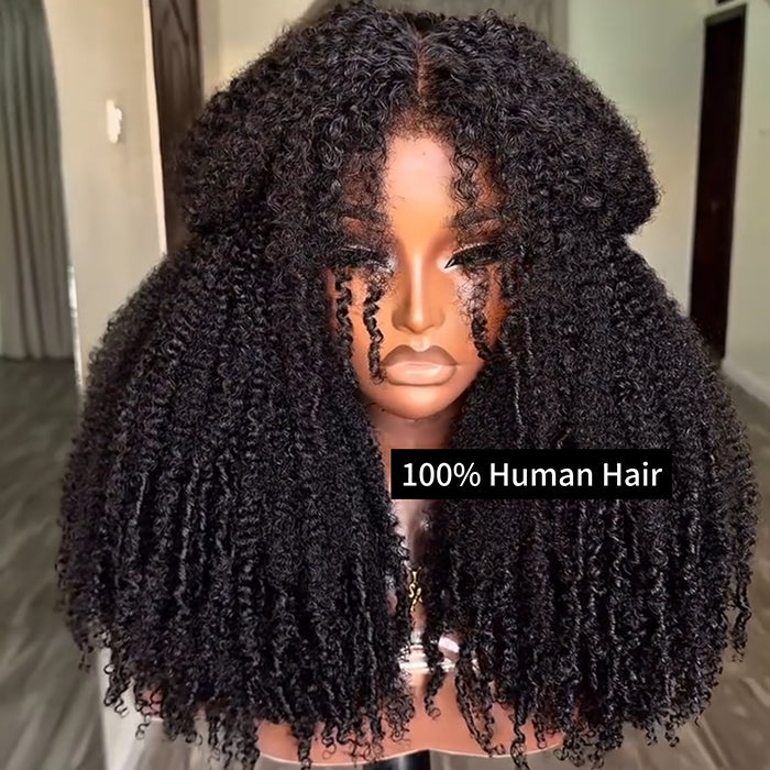 100% Human Hair Afro Coily Wig With 4C Edges High Density Kinky Curly Lace Wig - Rafarada