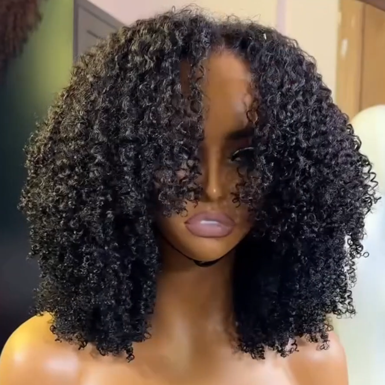 Glueless Afro Curl Human Hair Lace Front Wig Natural Black Afro Textured Soft Coily Curly Wig- Rafarada