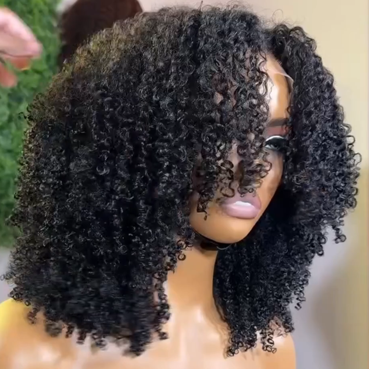 Glueless Afro Curl Human Hair Lace Front Wig Natural Black Afro Textured Soft Coily Curly Wig- Rafarada