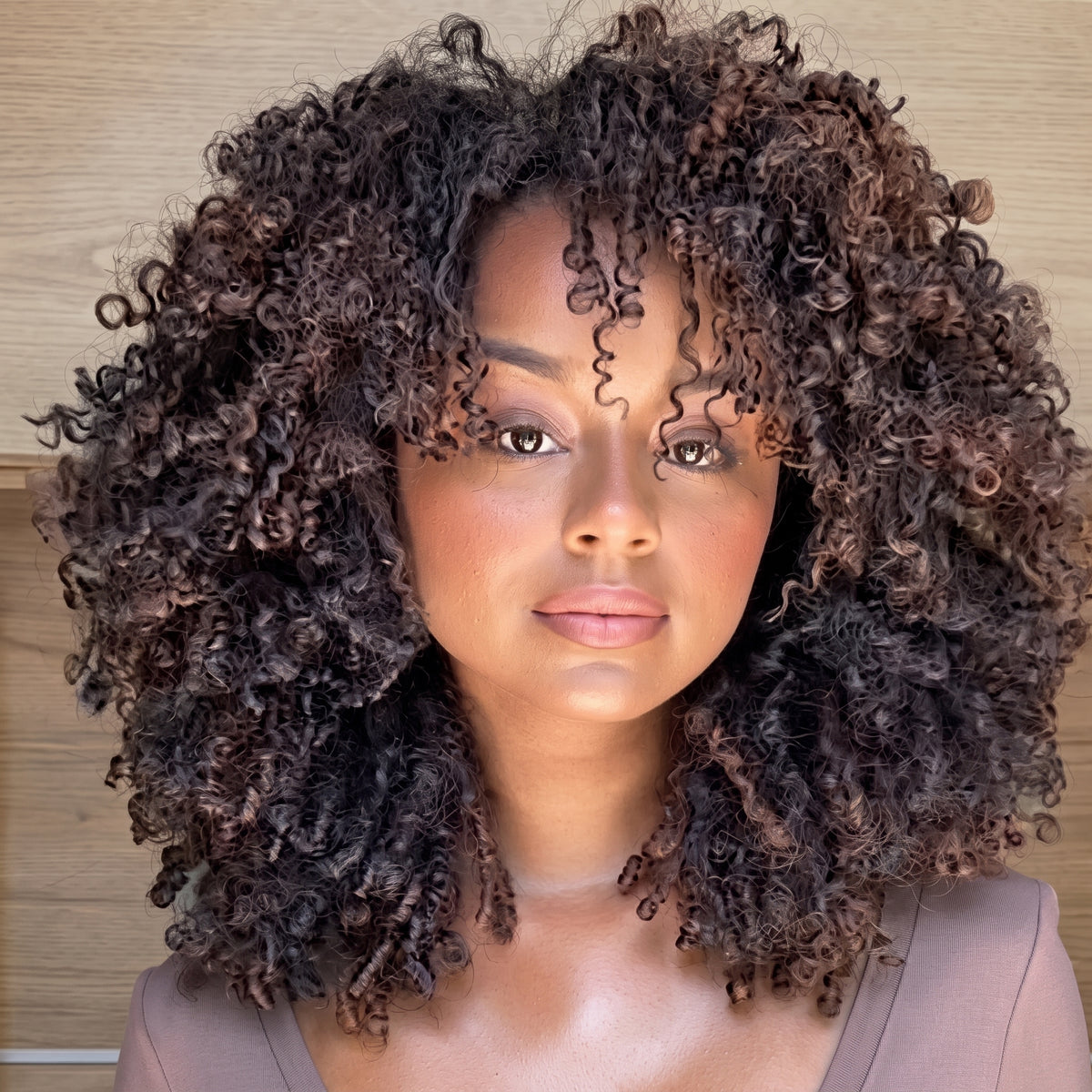 Chocolate Brown Highlighted Afro Curly Wig Layered Coily Curly Hair Wig With Bangs - Rafarada