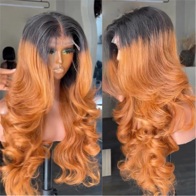 Glueless Body Wave Lace Front Wig Dark Roots Ombre Caramel Honey Blonde Human Hair Wig- Rafarada
