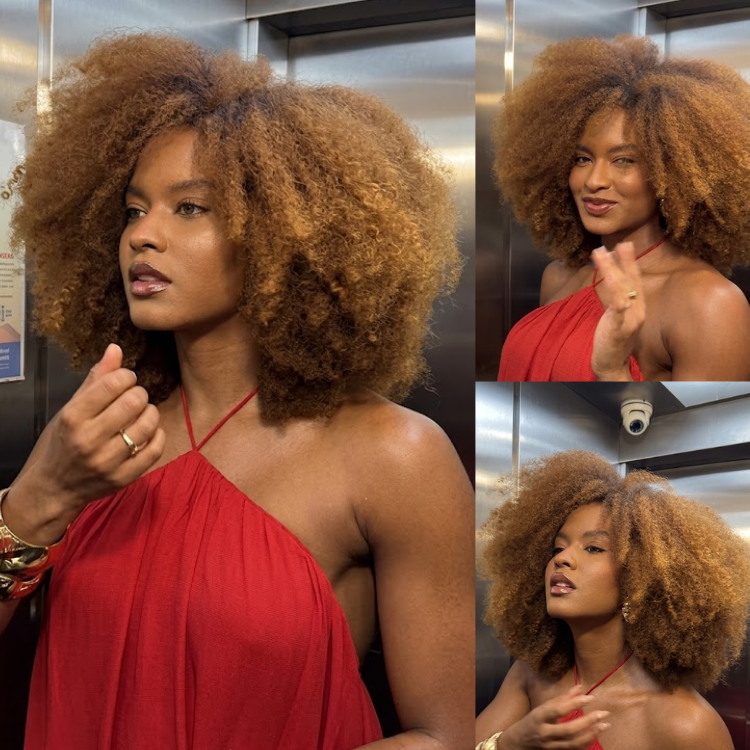 Golden Auburn Full Volume Afro Kinky Curly Human Hair Mixed Small & Deep Curls Wig- Rafarada