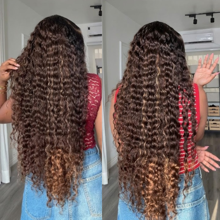 Golden Brown Highlight Deep Wave Glueless Lace Front Human Hair Wig- Rafarada