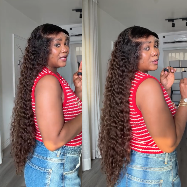 Golden Brown Highlight Deep Wave Glueless Lace Front Human Hair Wig- Rafarada