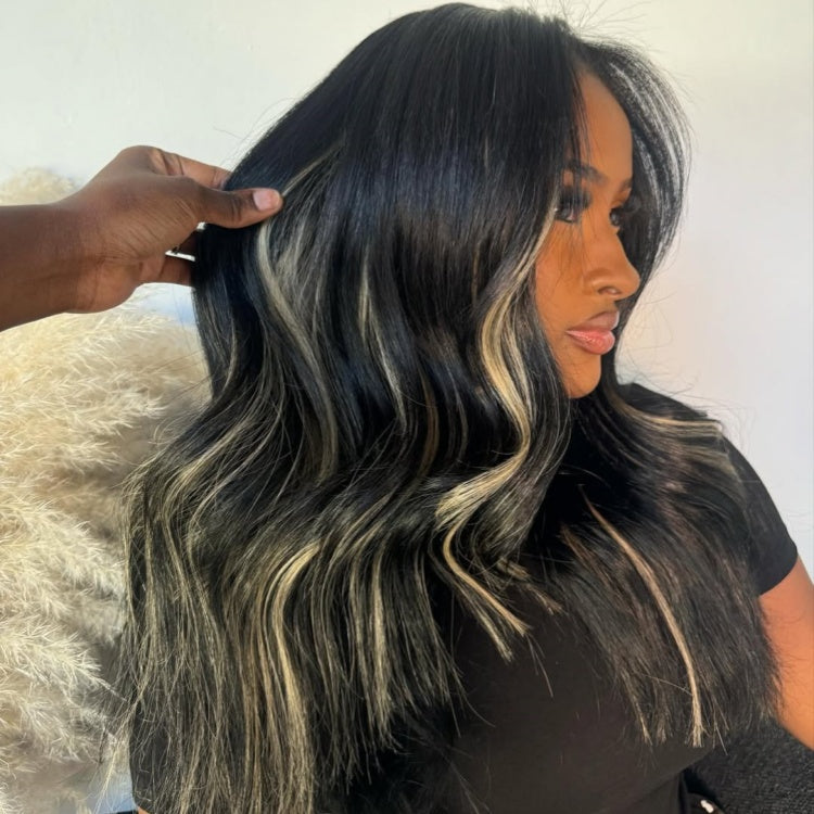 Honey Blonde Highlight 300 Density Straight Blunt Cut HD Lace Frontal Human Hair Wig - Rafarada