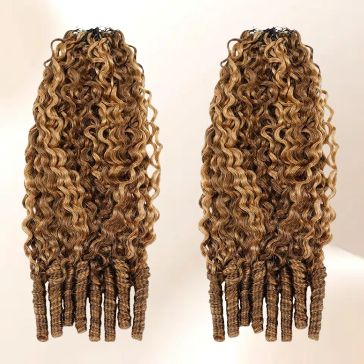 Mixed Honey Blonde Burmese Curl Crochet Hair P4/27 Brown Highlighted Curly Weave 100% Human Hair Single Pack Feather Extensions - Rafarada