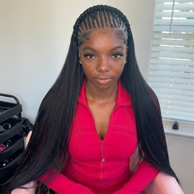 Wear & Go Half Wig - Seamless Braided Hairline, Long Straight Hair - Rafarada