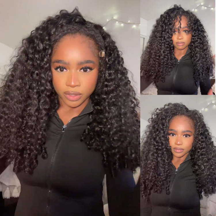 Burmese Curly Half Wig Glueless Wear Go Human Hair Wig InvisiFit Strap Easy Install Wig for Beginners - Rafarada