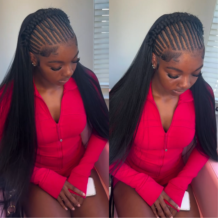 Wear & Go Half Wig - Seamless Braided Hairline, Long Straight Hair - Rafarada