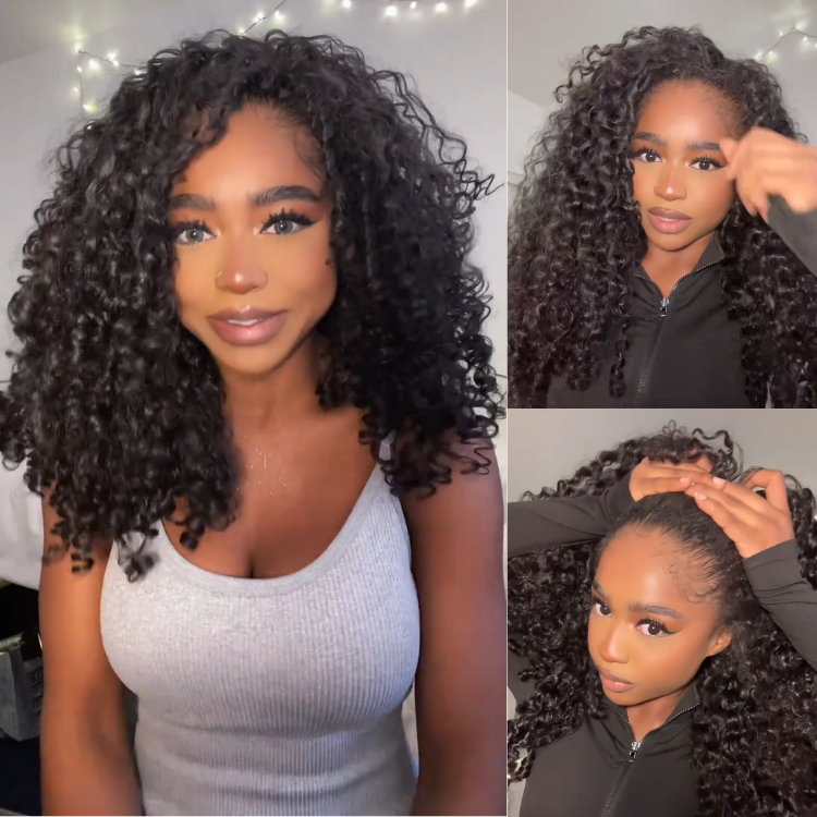 Burmese Curly Half Wig Glueless Wear Go Human Hair Wig InvisiFit Strap Easy Install Wig for Beginners - Rafarada