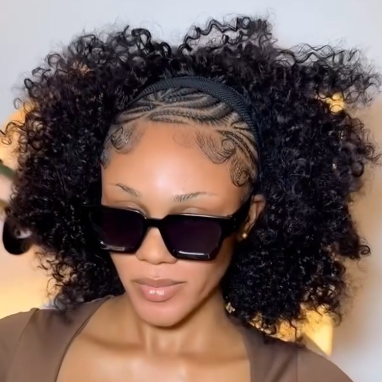 3-In-1 Glueless Kinky Curly Half Wig Pre-Plucked HD Lace Convertible Drawstring Wig - Rafarada